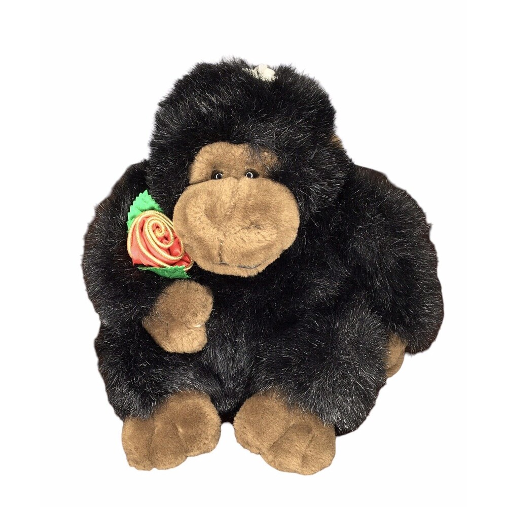 Vintage Dan Dee 9” Gorilla Monkey Plush Stuffed Animal‎ Toy w Rose Soft Cuddly